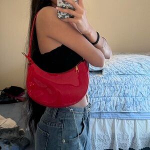 Cherry red faux leather Y2K shoulder bag mini/micro purse minimalist design